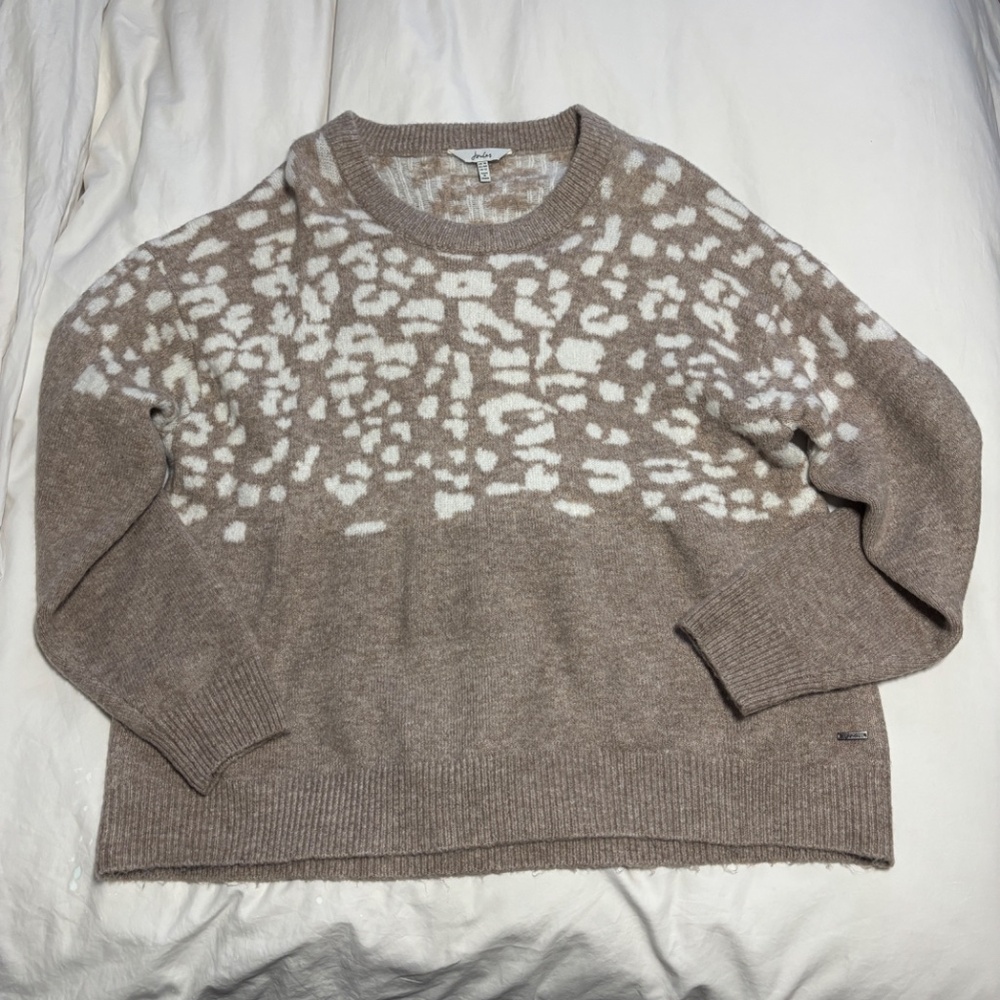 Joules tan/beige leopard print crew neck sweater